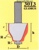 Фрезы Globus галтельные с калевкой 3013 G