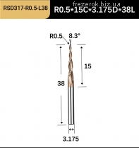 Фреза конусна спіральна D3,17*R0,5* l15*L38*F2