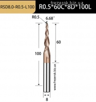 Фреза конусна спіральна R0,5*d8*l60*L100*2T